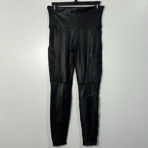 SPANX Faux Leather Black Moto Leggings Size L